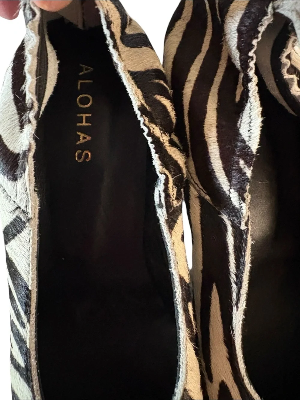 ALOHAS Zebra Print Calf Hair Block Heels Square Toe Pumps, NWT - Size 37